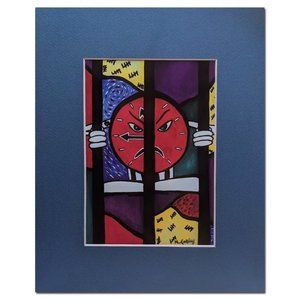 Blue Matted Abstract Art Print Hard Time Artist Signed